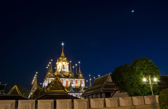 Wat ratchanatdaram temple in Bangkok, Thailand at dusk