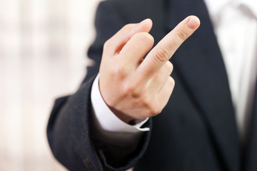 Business men hand gesture middle finger obscene sign