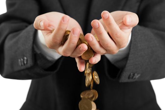 Business men hands holding finance currency coins