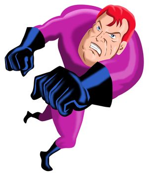 illustration of a cartoon super hero running punching isolated on white background