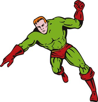 illustration of a cartoon super hero running punching isolated on white background