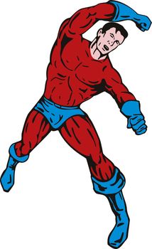 illustration of a cartoon super hero running punching isolated on white background