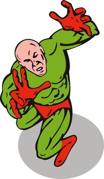 illustration of a cartoon super hero running punching isolated on white background