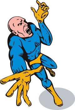 illustration of a cartoon super hero running punching isolated on white background