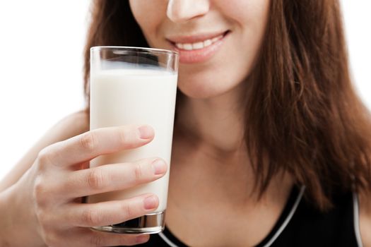 Smiling woman drinking healthy lifestyle milk food