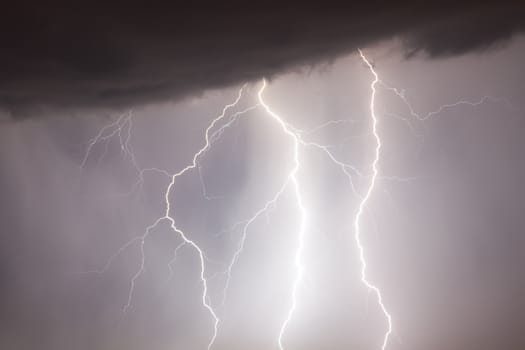 Storm weather nature lightning at rain cloud sky