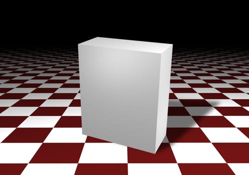 Illustrated of a white box over a red and white chequered floor