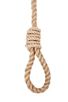 Gallows hanging rope knot tied noose white isolated