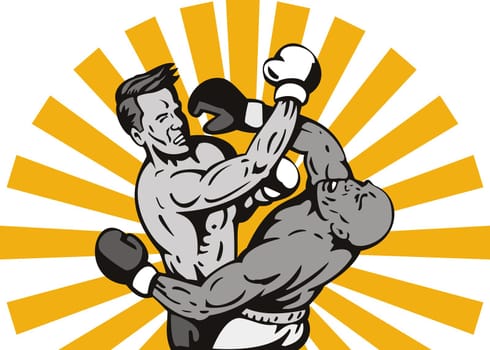 illustration of a boxer connecting a knockout punch done in retro style