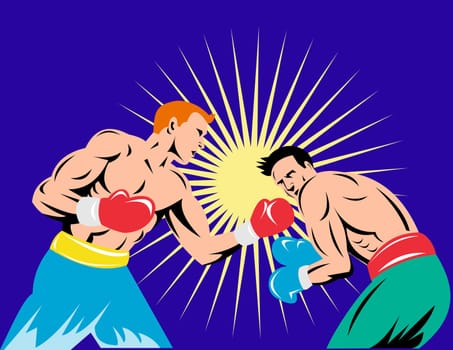 illustration of a boxer connecting a knockout punch done in retro style