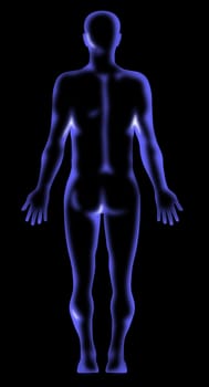 illustration on the human anatomy showing a male standing on isolated background done in x-ray style