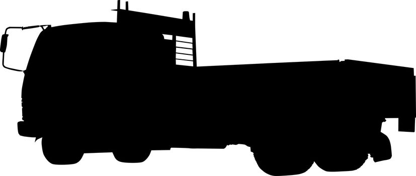 silhouette of a tipper or dump truck lorry done in retro style on isolated background