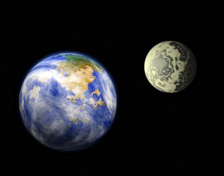 illustration showing planet earth and the moon