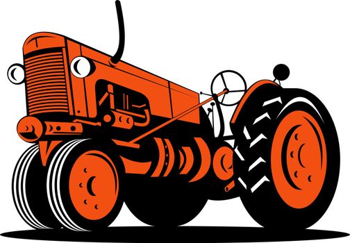 illustration of a vintage tractor on isolated background done in retro style