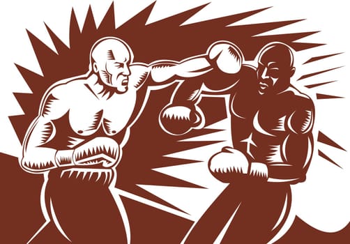 illustration of a boxer connecting a knockout punch done in retro style