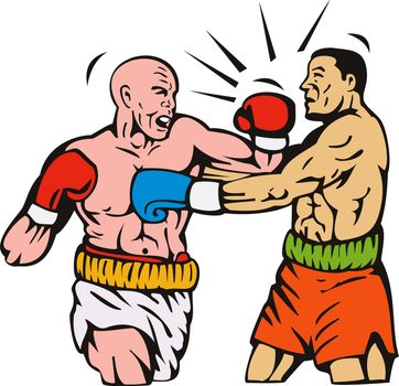 illustration of a boxer connecting a knockout punch done in retro style