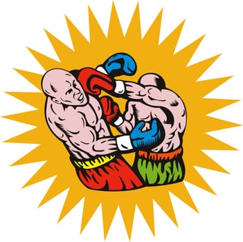 illustration of a boxer connecting a knockout punch done in retro style
