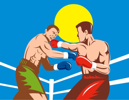 illustration of a boxer connecting a knockout punch done in retro style