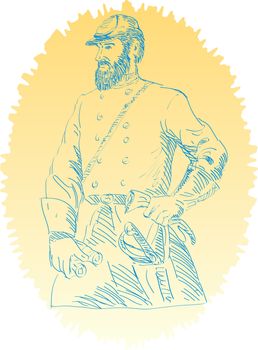 Illustration of an American Civil War Union officer hand drawn and sketched.