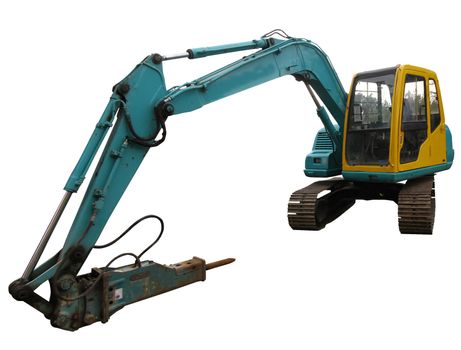 mechanical digger excavator on isolated white background.