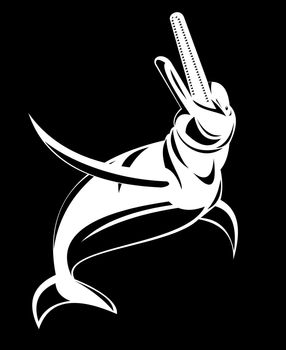 Illustration of an Amazon river dolphin or boto on isolated black background.