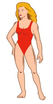 illustration of a female wearing swimsuit viewed from front on isolated background.