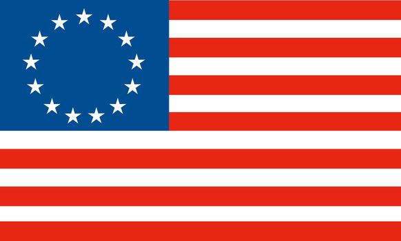 Illustration of an American Betsy Ross stars and stripes flag.