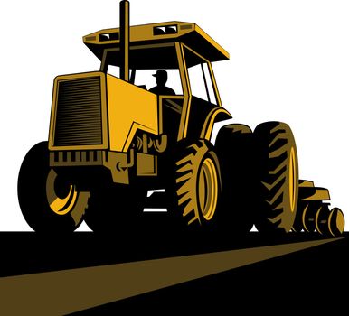 illustration of a vintage tractor on isolated background done in retro style
