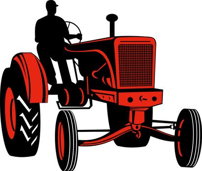 illustration of a vintage tractor on isolated background done in retro style
