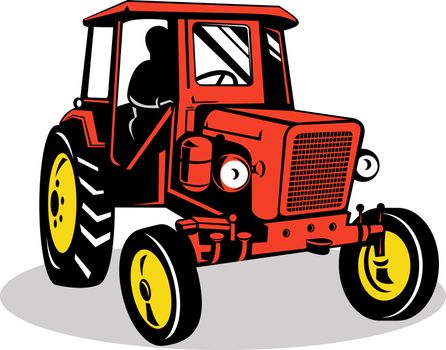 illustration of a vintage tractor on isolated background done in retro style