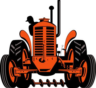 illustration of a vintage tractor on isolated background done in retro style
