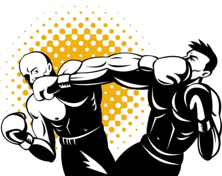 illustration of a boxer connecting a knockout punch done in retro style
