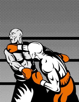 illustration of a boxer connecting a knockout punch done in retro style