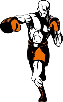 illustration of a boxer punching done in retro style isolated on white