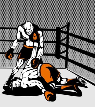 illustration of a boxer connecting a knockout punch done in retro style
