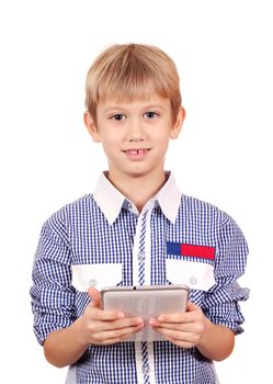 boy holding tablet pc portrait