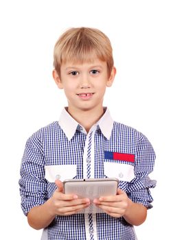 boy holding tablet pc portrait