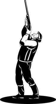 illustration of a hunter aiming shotgun rifle gun done in retro style on isolated background