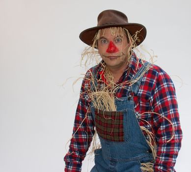 Human Scarecrow with a white background.