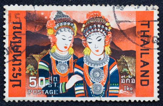 THAILAND - CIRCA 1980-th: A stamp printed in Thailand shows image Akha tribe or Iko in Thailand,circa 1980-th