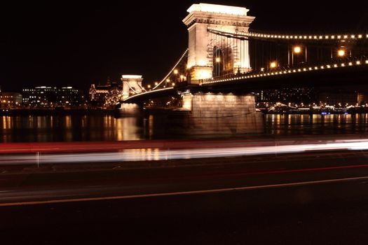 The Chain Bridge in Budapest in the evening