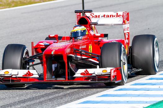 JEREZ DE LA FRONTERA, SPAIN - FEB 08: Pedro Martinez de la Rosa of Scuderia Ferrari F1 races on training session on February 08 , 2013, in Jerez de la Frontera , Spain