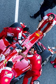 JEREZ DE LA FRONTERA, SPAIN - FEB 08: Pedro Martinez de la Rosa of Scuderia Ferrari F1 entering to the pit on training session on February 08 , 2013, in Jerez de la Frontera , Spain