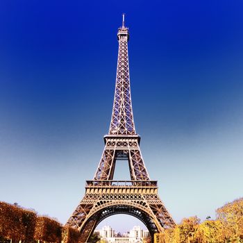 view of Eiffel Tower in Paris in autumn 
