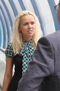 Business man and the woman discuss the project