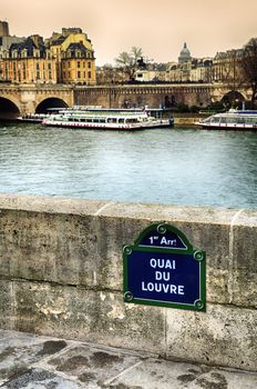 quai du Louvre street sign in Paris, France