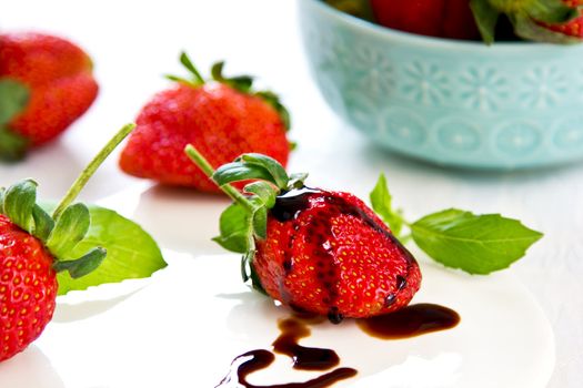 Strawberry with Balsamic sauce and basil