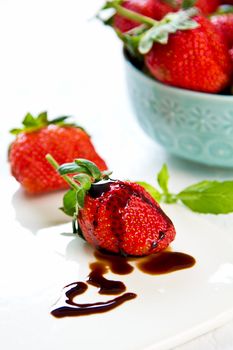 Strawberry with Balsamic sauce and basil