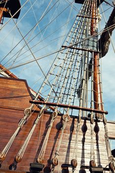 Masts and rigging of a sailing ship photo