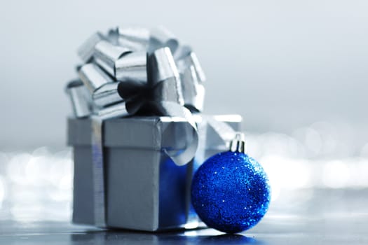 blue christmas ball macro close up